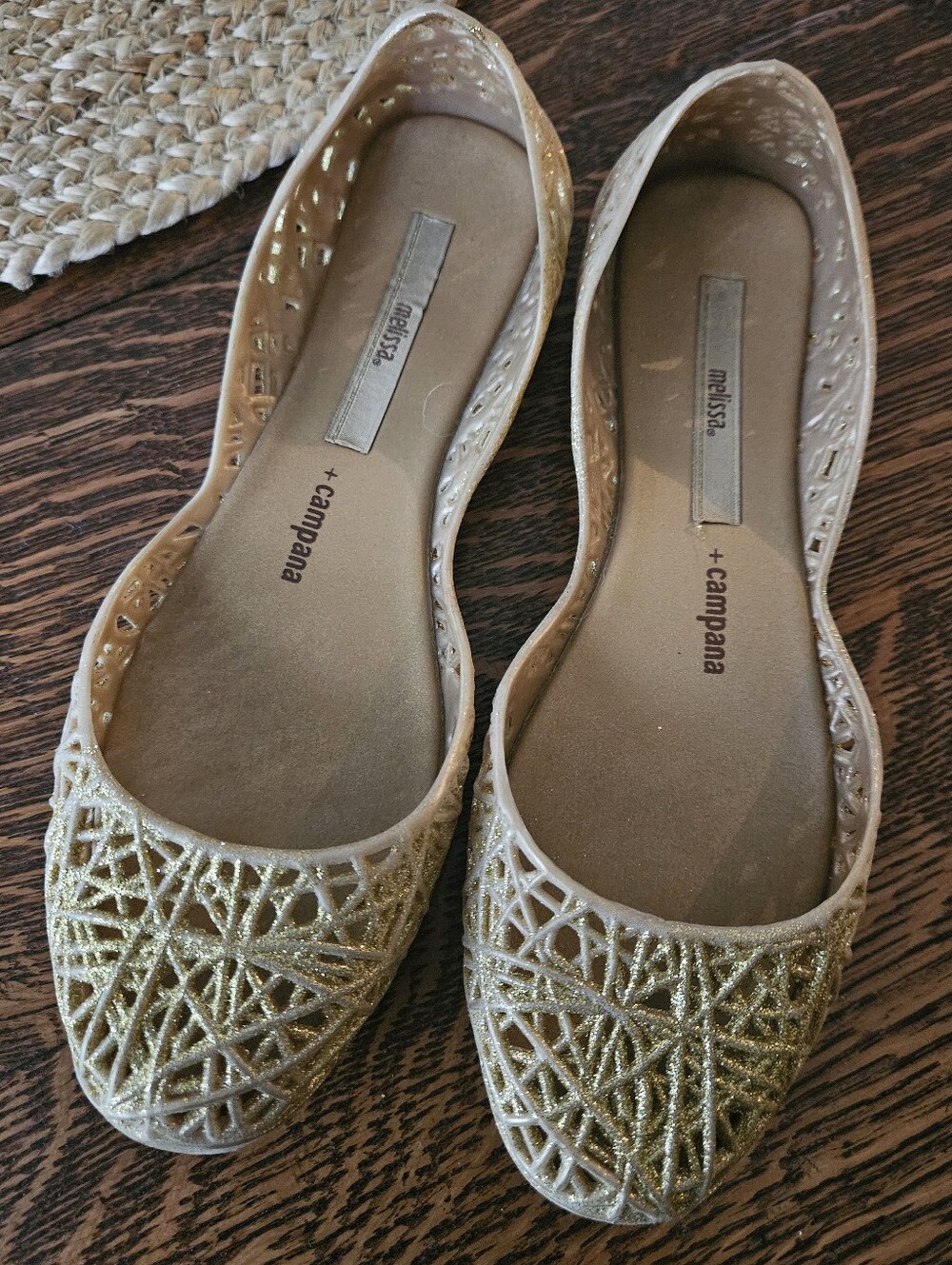 Melissa + Campana Gold Glitter Jelly Flats | Women's US 5 | EUC